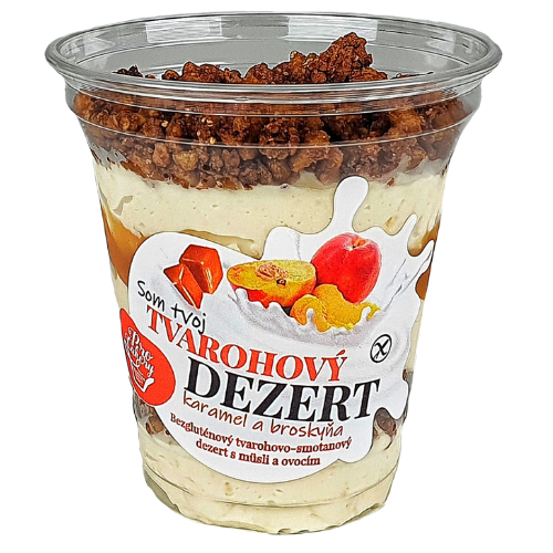 Tvarohový dezert s granolou – Karamel/Broskyňa