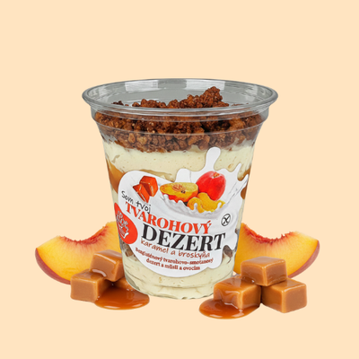 Tvarohový dezert s granolou – Karamel/Broskyňa