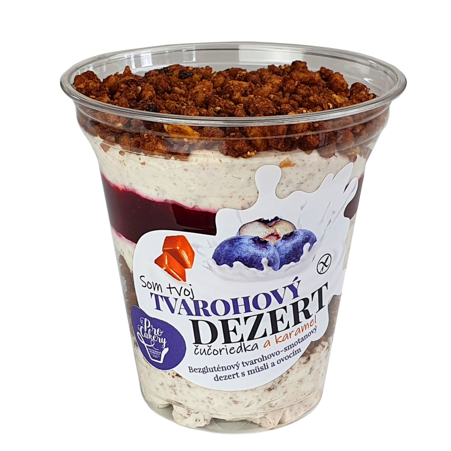 Tvarohový dezert s granolou – Karamel/Čučoriedky