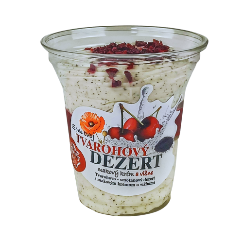 Tvarohový dezert s makovým krémom a višňami