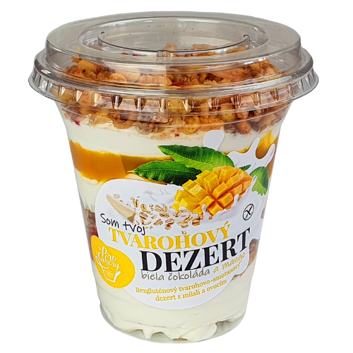 Tvarohový dezert s granolou - Biela čokoláda/Mango