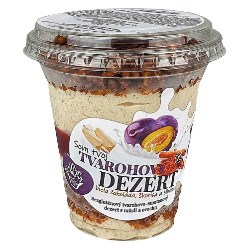 Tvarohový dezert s granolou– Biela čokoláda/Slivka/Škorica