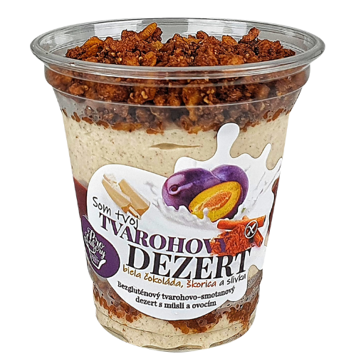 Tvarohový dezert s granolou– Biela čokoláda/Slivka/Škorica
